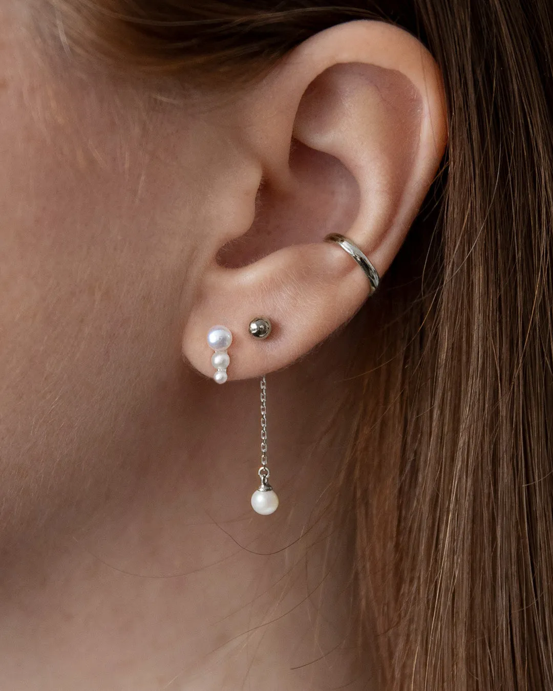 Pearl Chain Ear Jackets - Silver