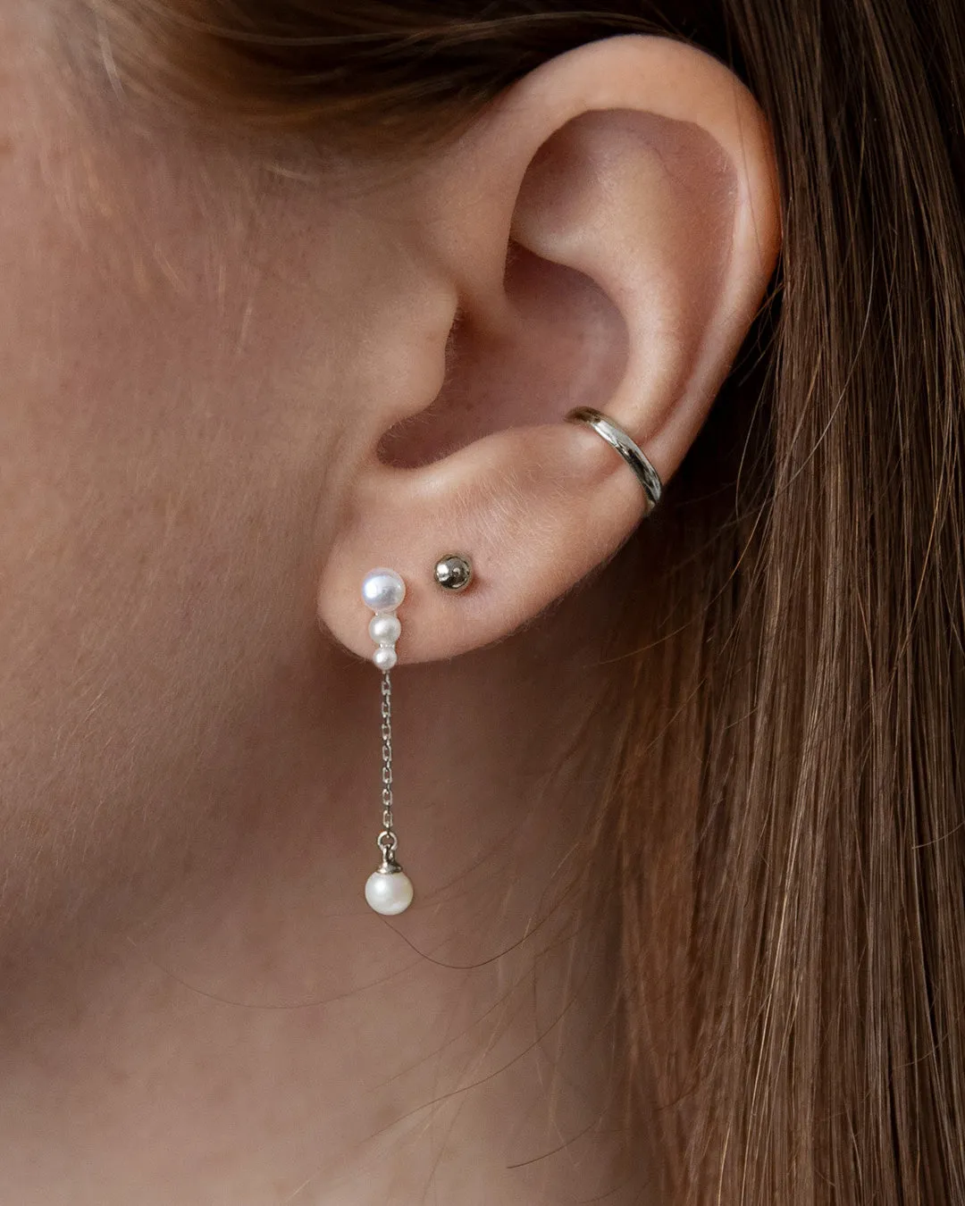 Pearl Chain Ear Jackets - Silver