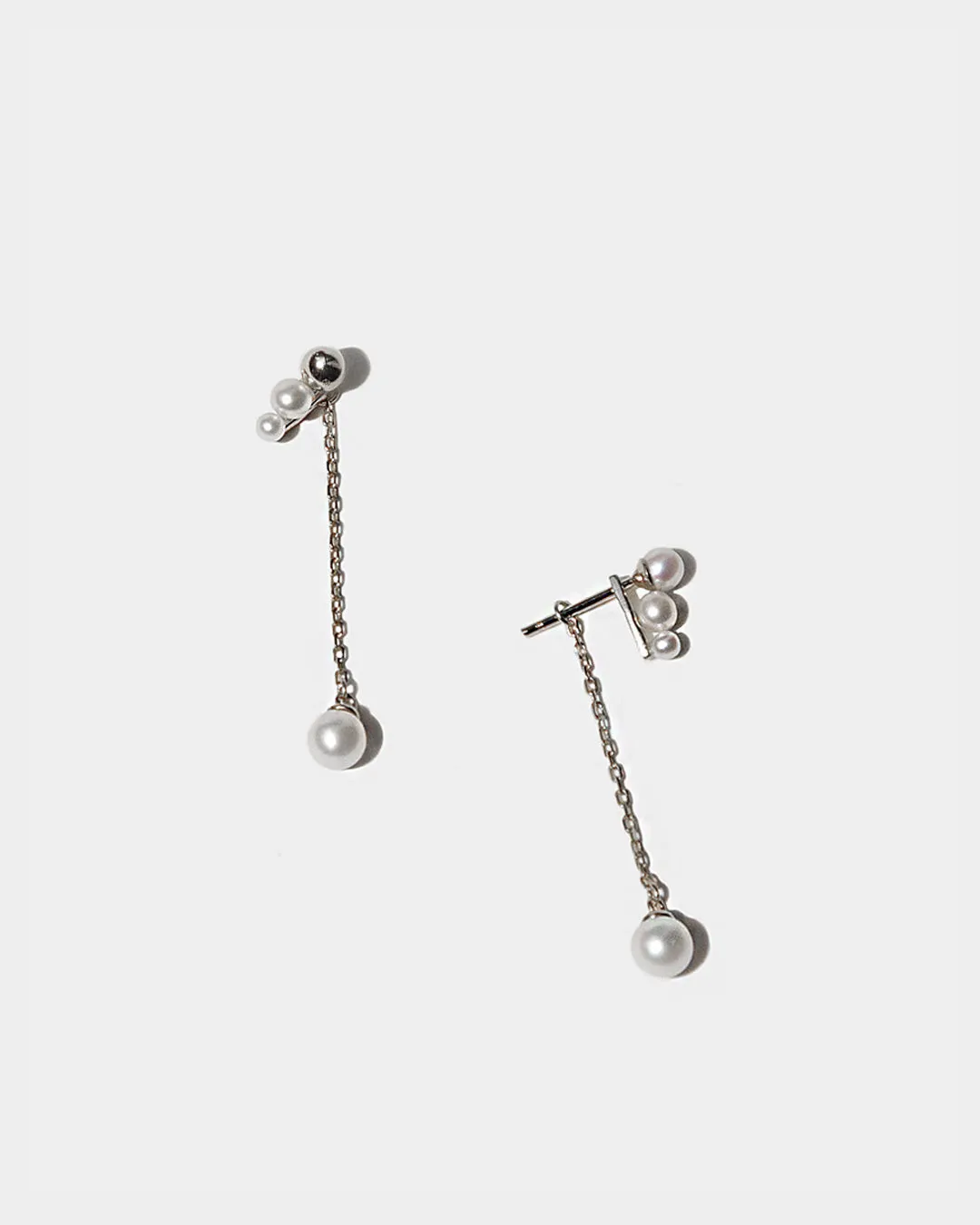 Pearl Chain Ear Jackets - Silver