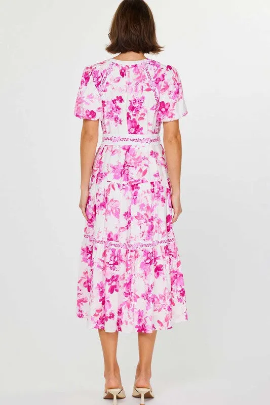Pink Floral Dress with Contrast Belt