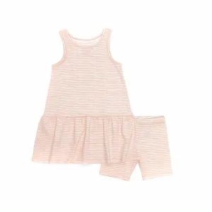Pink Stripes Drop Waist Dress with Biker Shorts