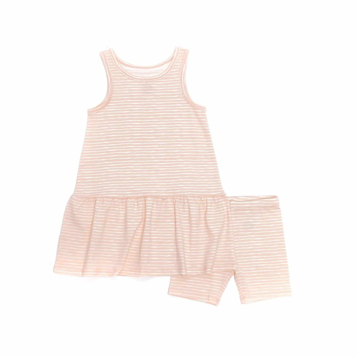 Pink Stripes Drop Waist Dress with Biker Shorts