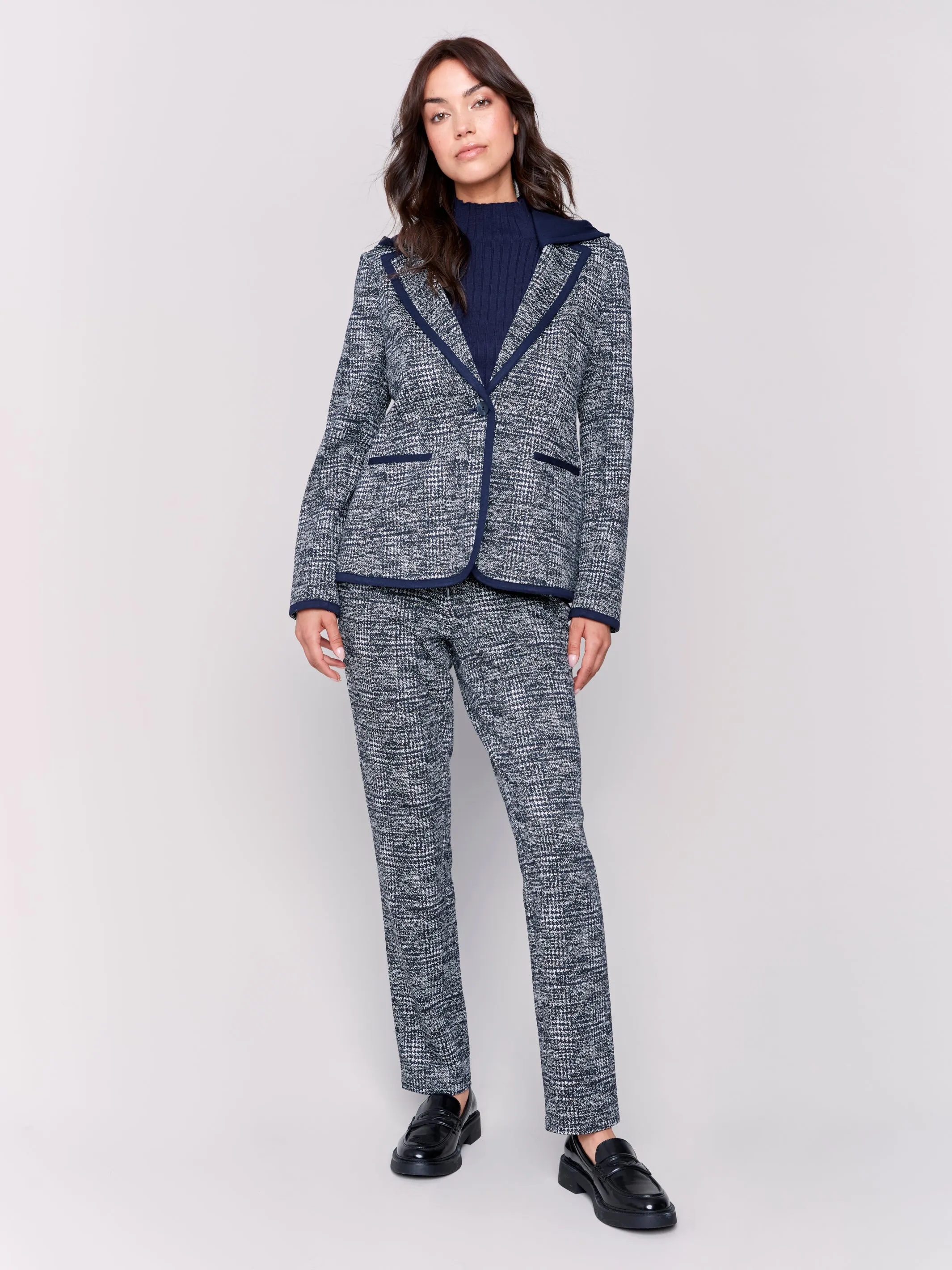 Plaid Knit Blazer w/ Detachable Hood - HQ