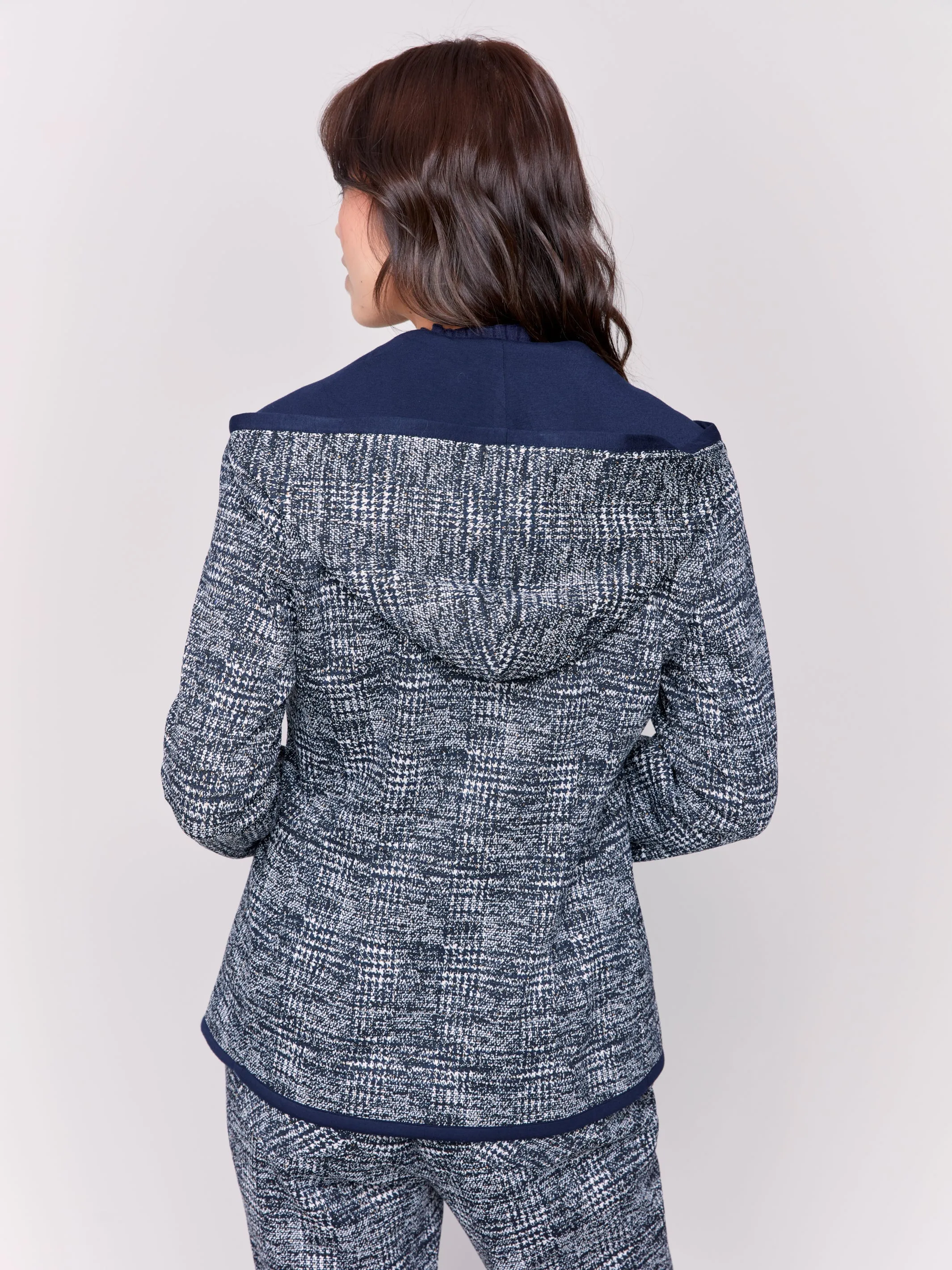 Plaid Knit Blazer w/ Detachable Hood - HQ