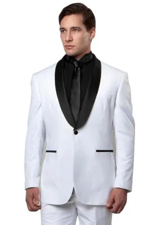 "Elegant Men's Tuxedo for Weddings and Proms: Bryan Michaels White & Black Slim Fit Classic Shawl Lapel"
