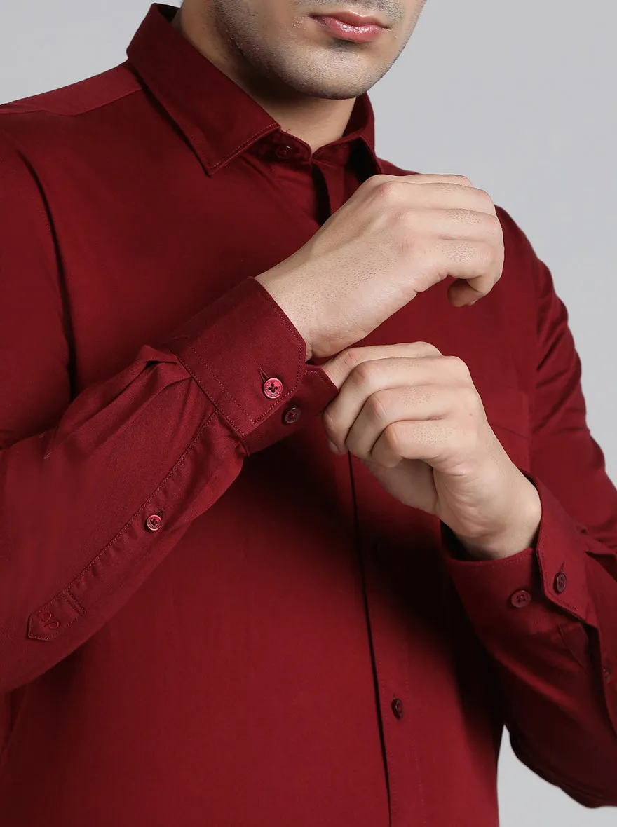 Red Solid Tailored Fit Semi Casual Shirt | JadeBlue