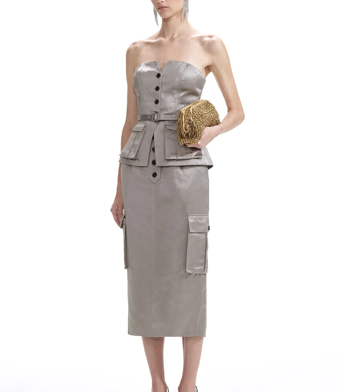 Satin Cargo Midi Skirt