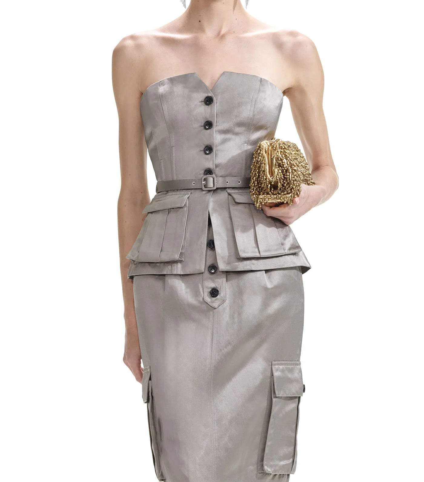 Satin Cargo Midi Skirt