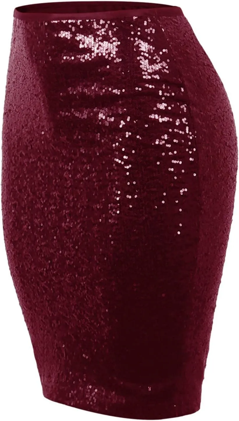 Sequin Skirts for Women Trendy Solid Color High Waist Slim Hip Midi Half Body Skirt Party Pencil Skirt Clothes 11