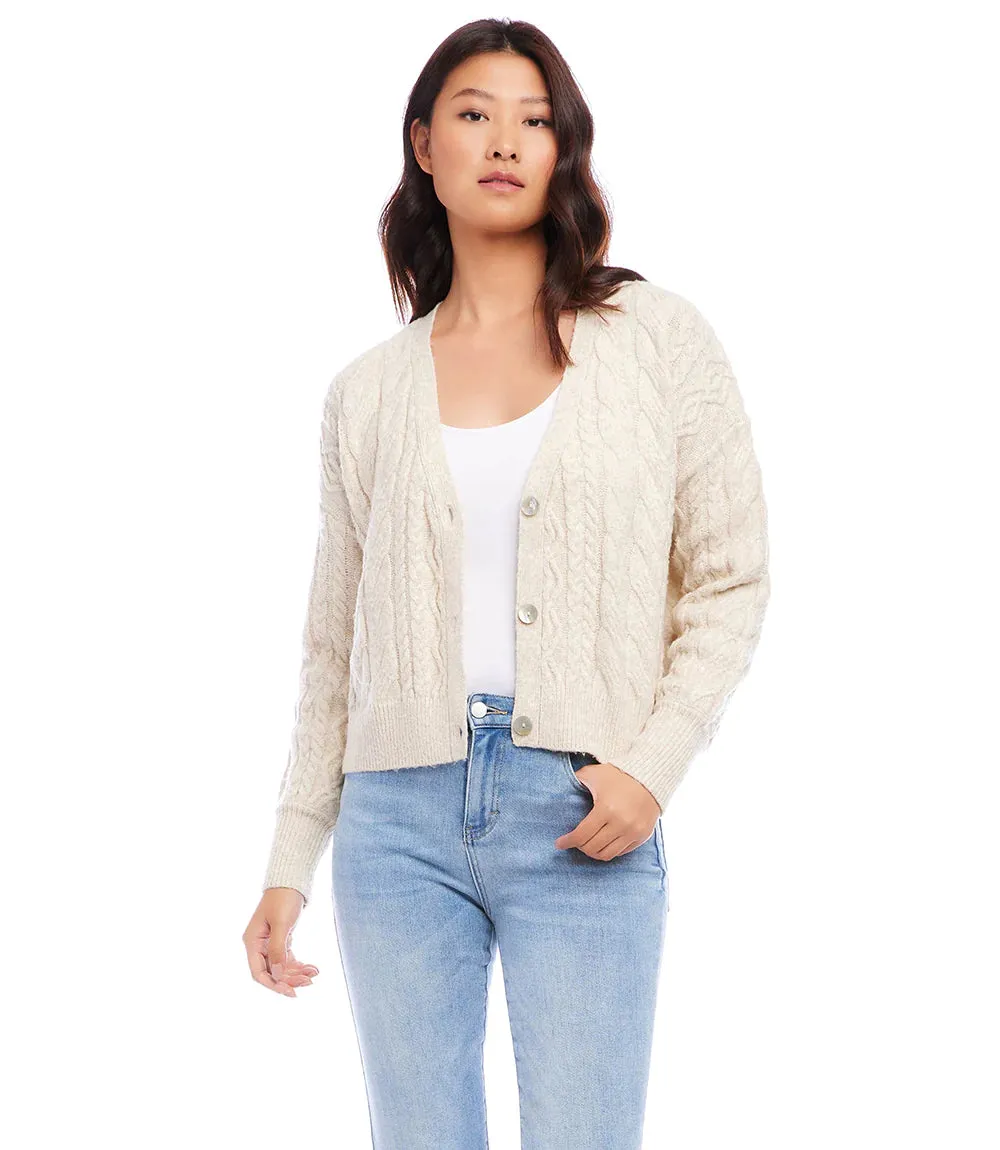 Shaya Sand Cable Knit Cardigan - Karen Kane Style 1L89636