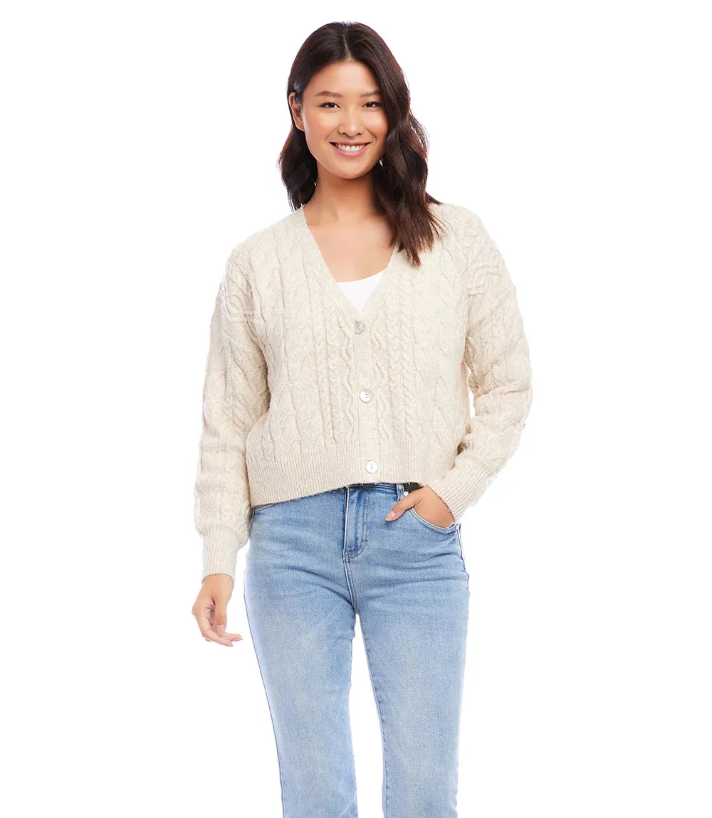 Shaya Sand Cable Knit Cardigan - Karen Kane Style 1L89636