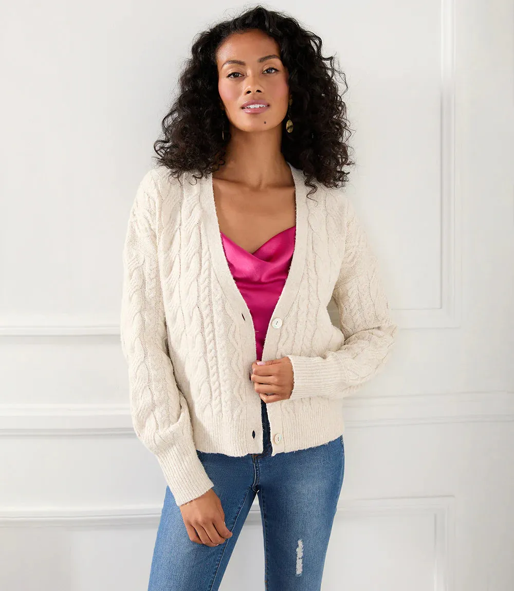 Shaya Sand Cable Knit Cardigan - Karen Kane Style 1L89636