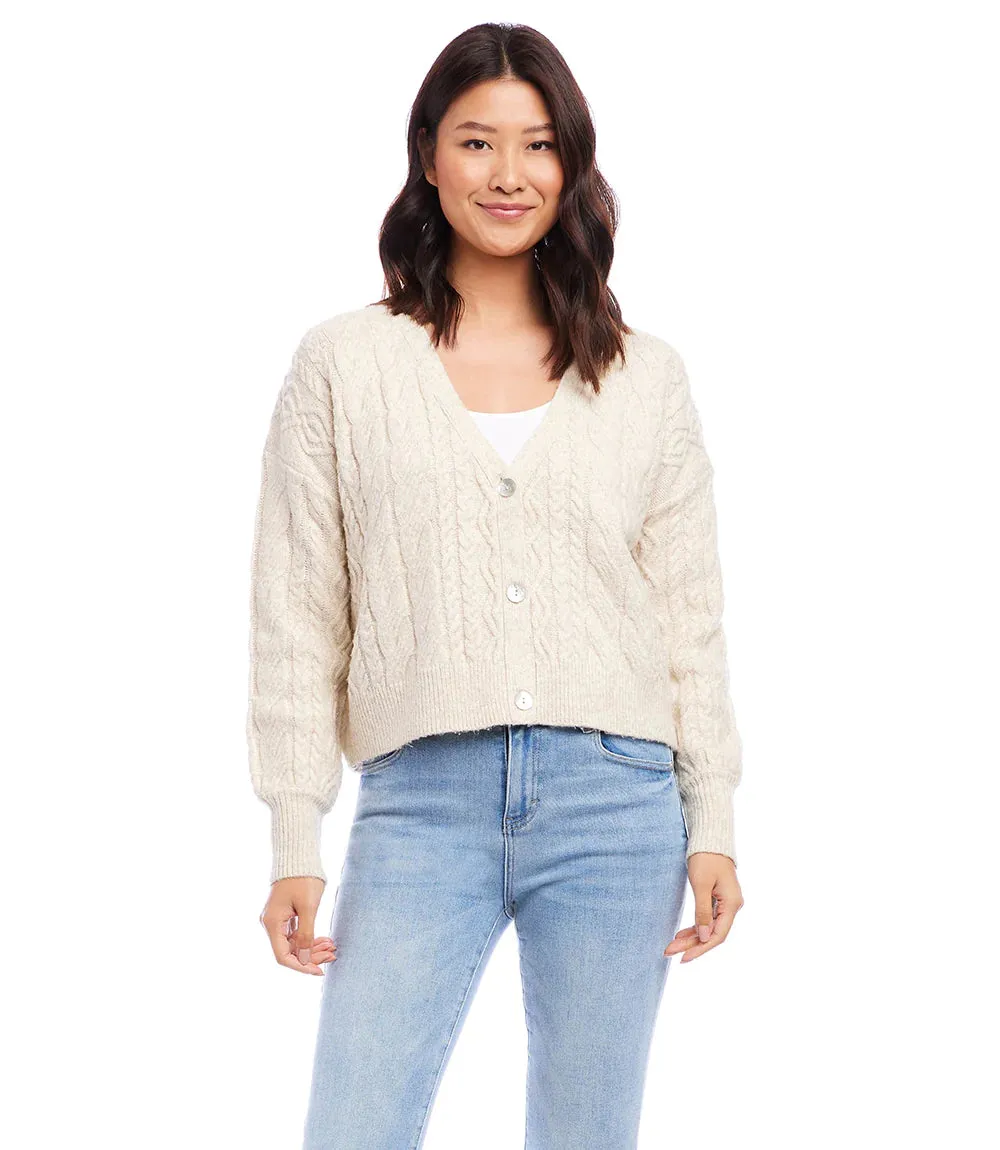 Shaya Sand Cable Knit Cardigan - Karen Kane Style 1L89636