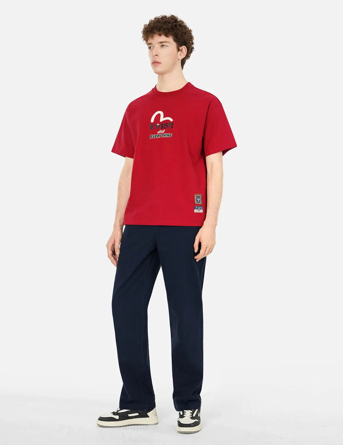 Slogan Appliqué Embroidery Straight Fit Worker Chino