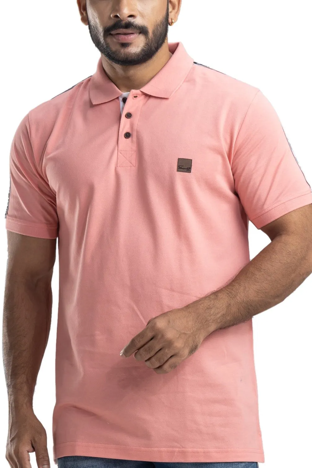 Solid Peach Half Sleeves Cotton Polo T-Shirt
