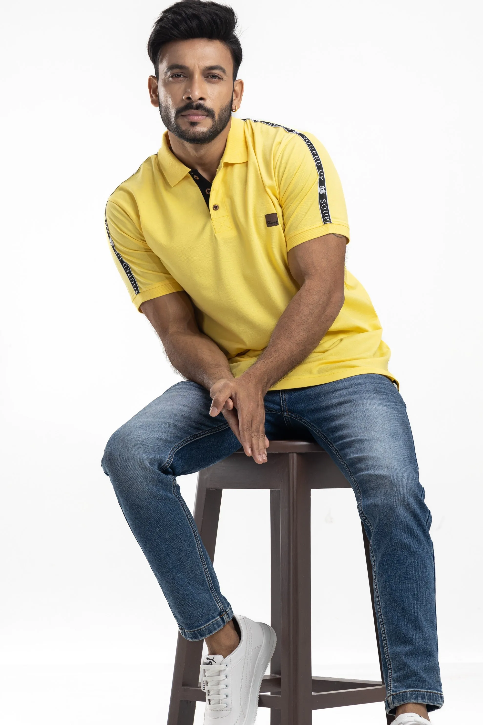 Solid Yellow Half Sleeves Cotton Polo T-Shirt