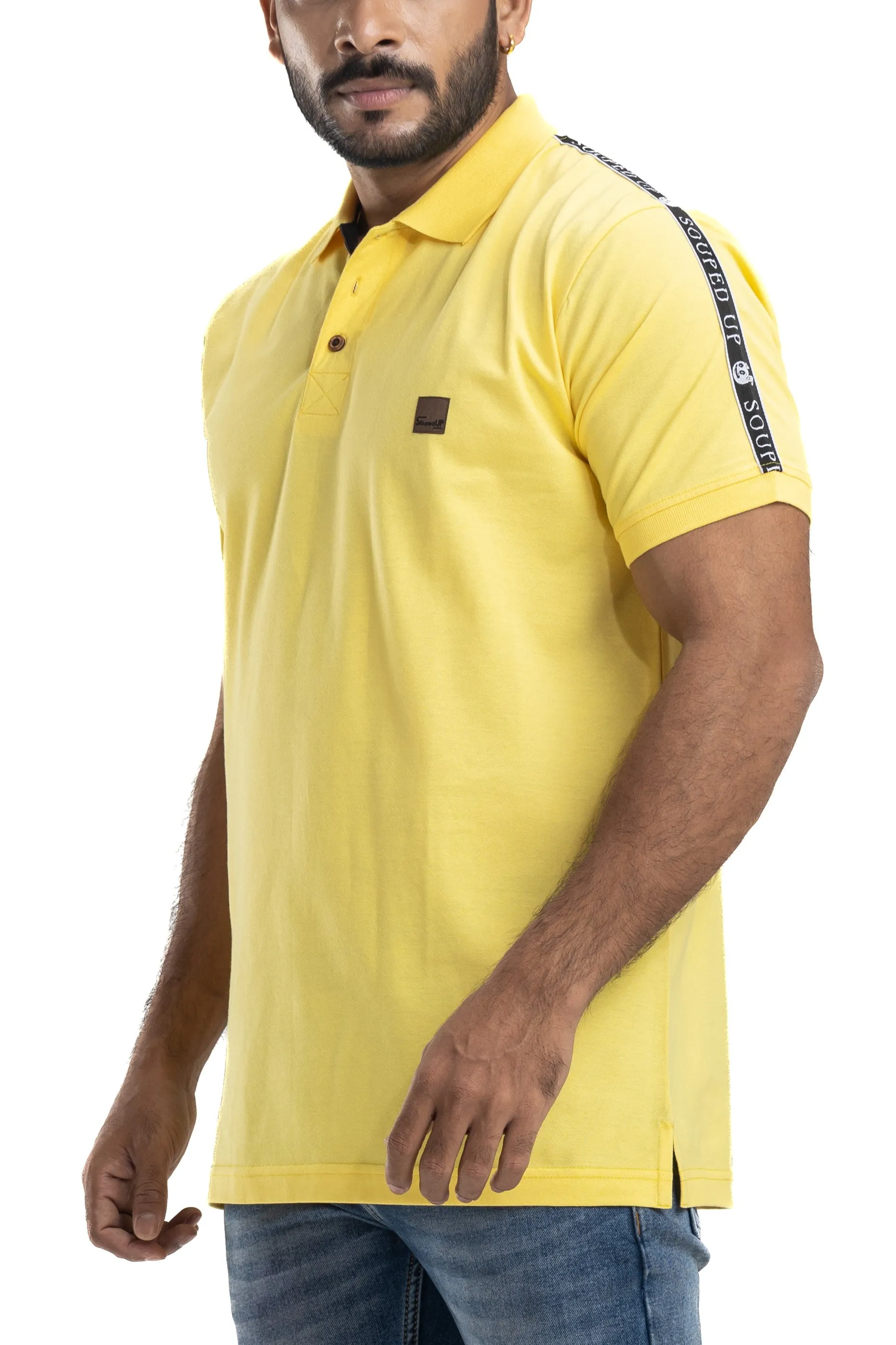Solid Yellow Half Sleeves Cotton Polo T-Shirt