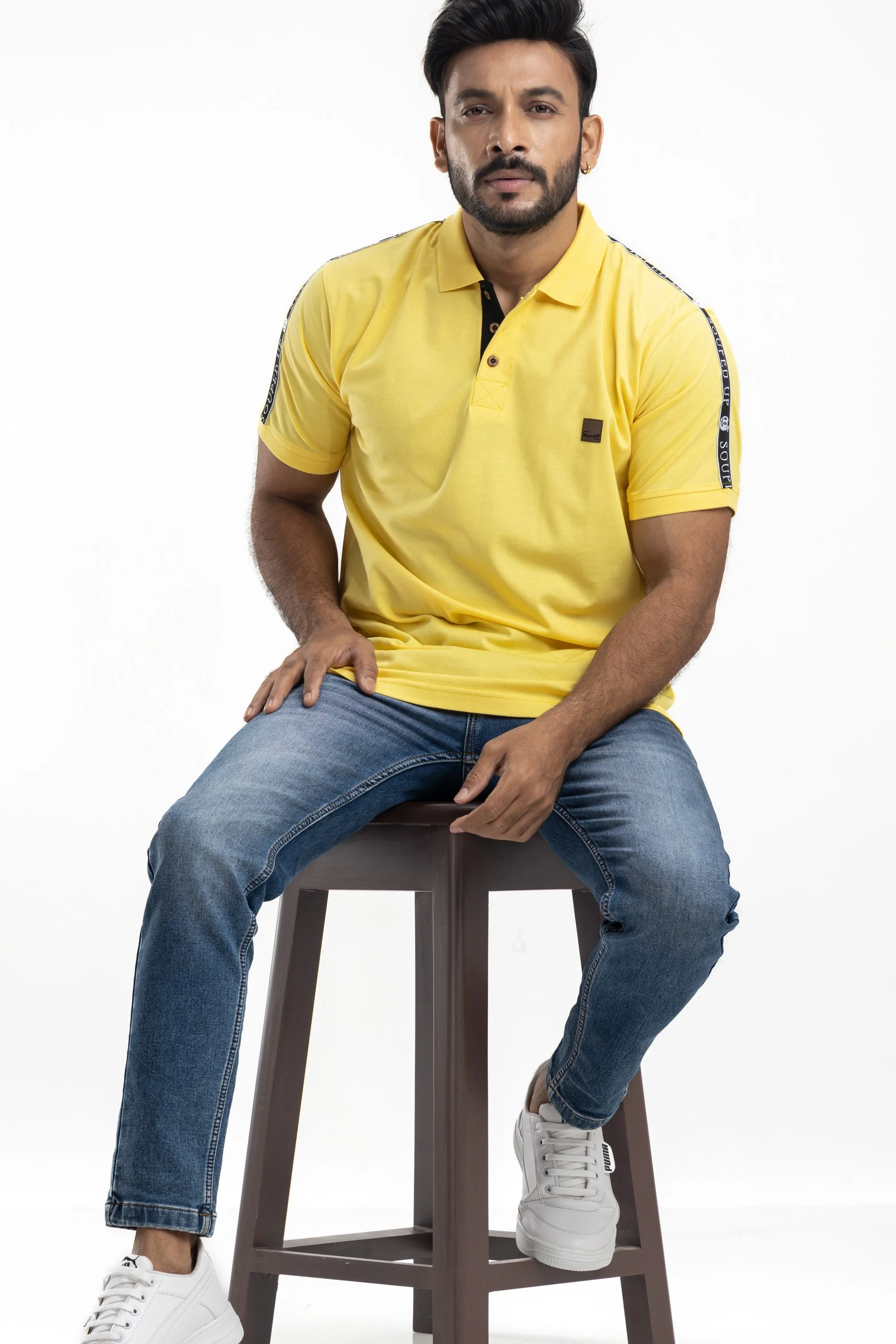 Solid Yellow Half Sleeves Cotton Polo T-Shirt