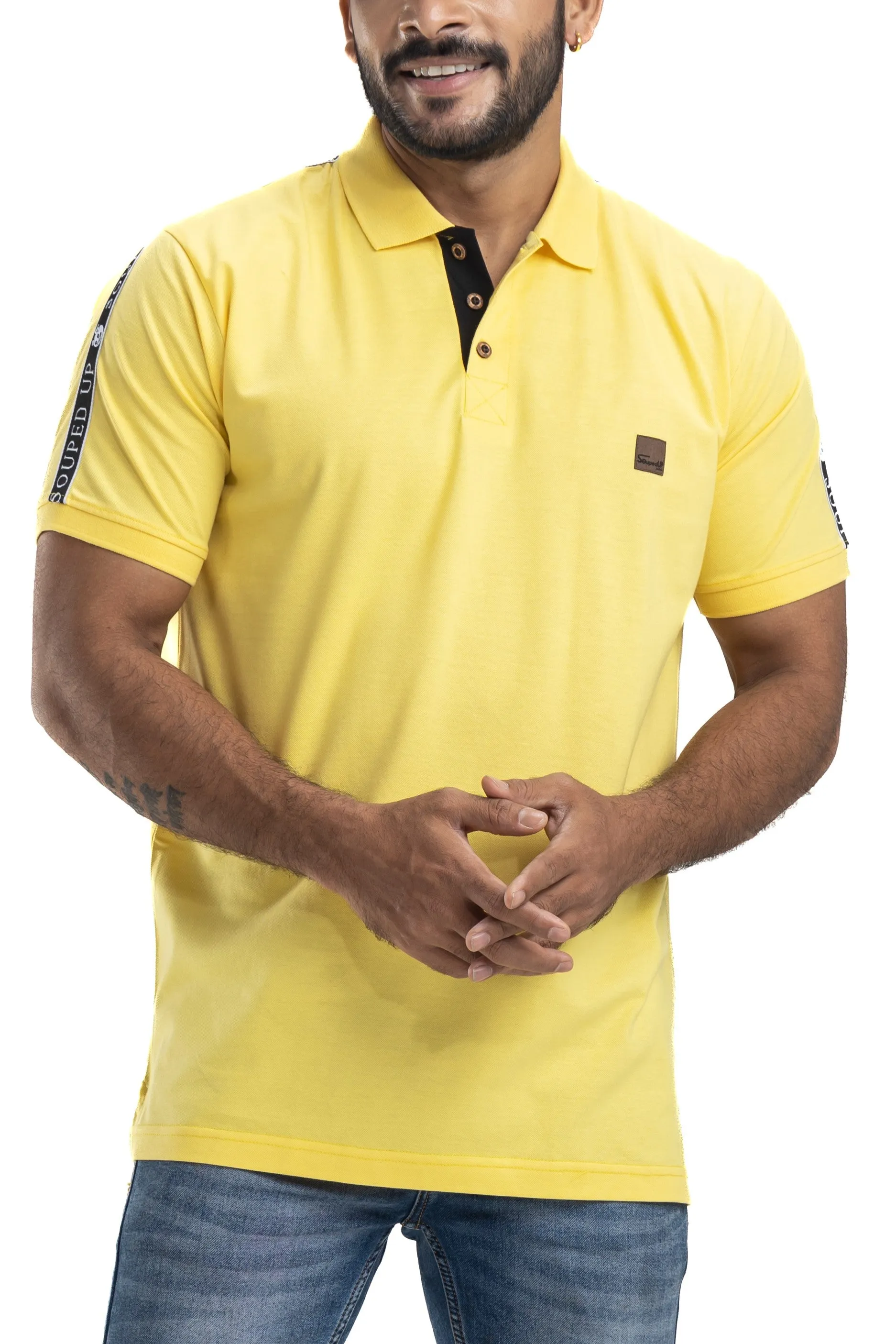 Solid Yellow Half Sleeves Cotton Polo T-Shirt