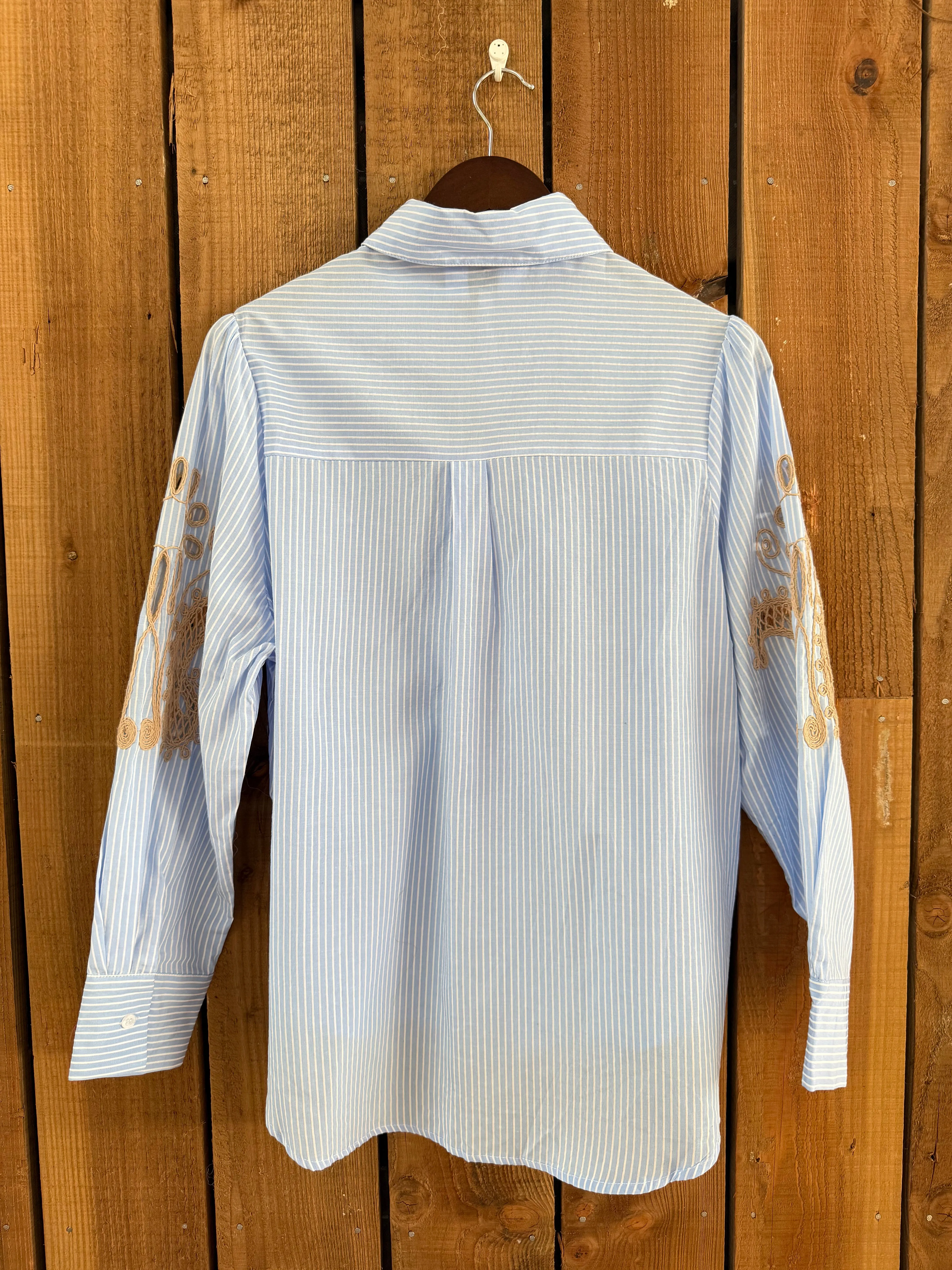 Stella Stripe Shirt with Embroidered Sleeve