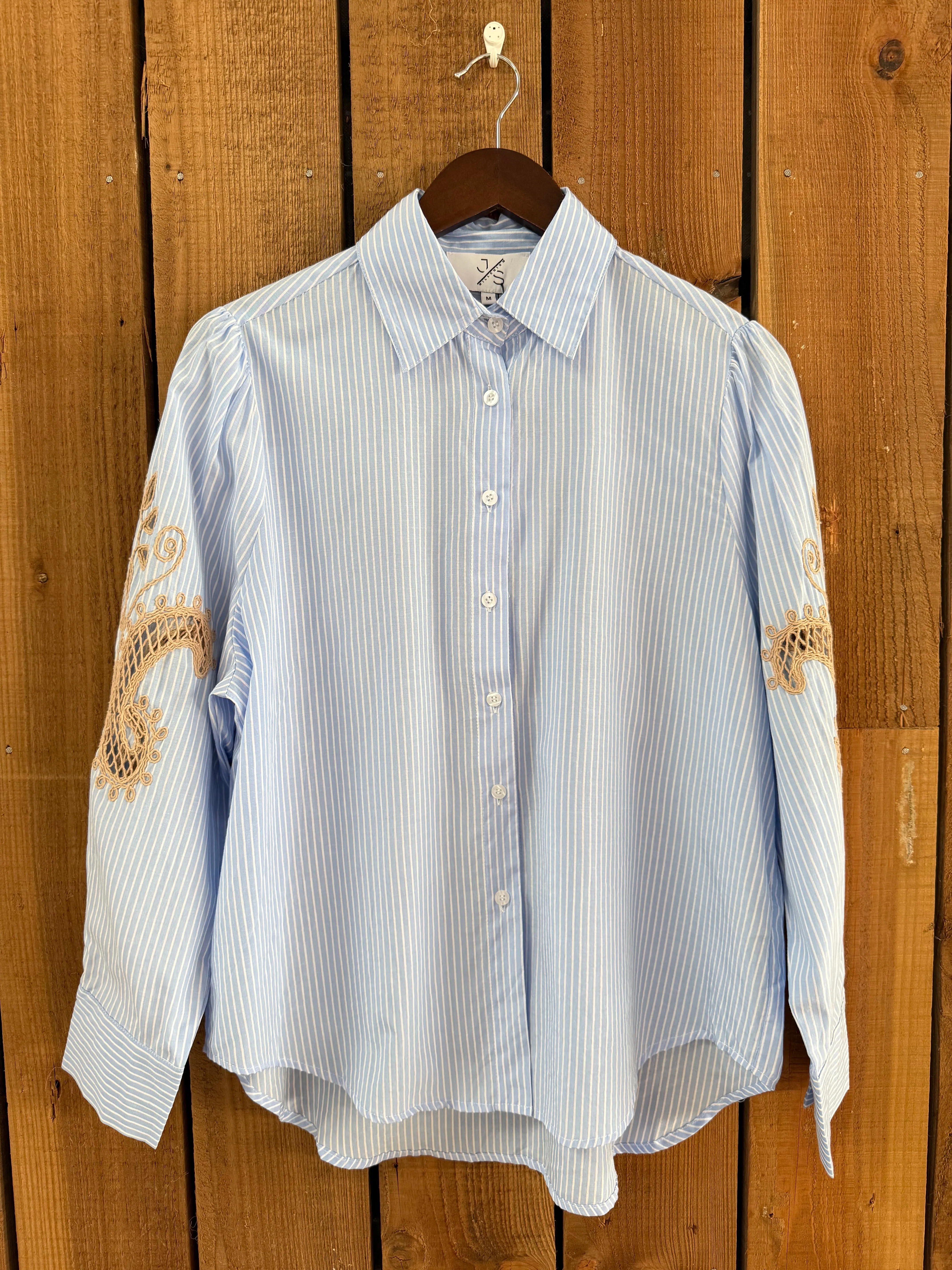 Stella Stripe Shirt with Embroidered Sleeve