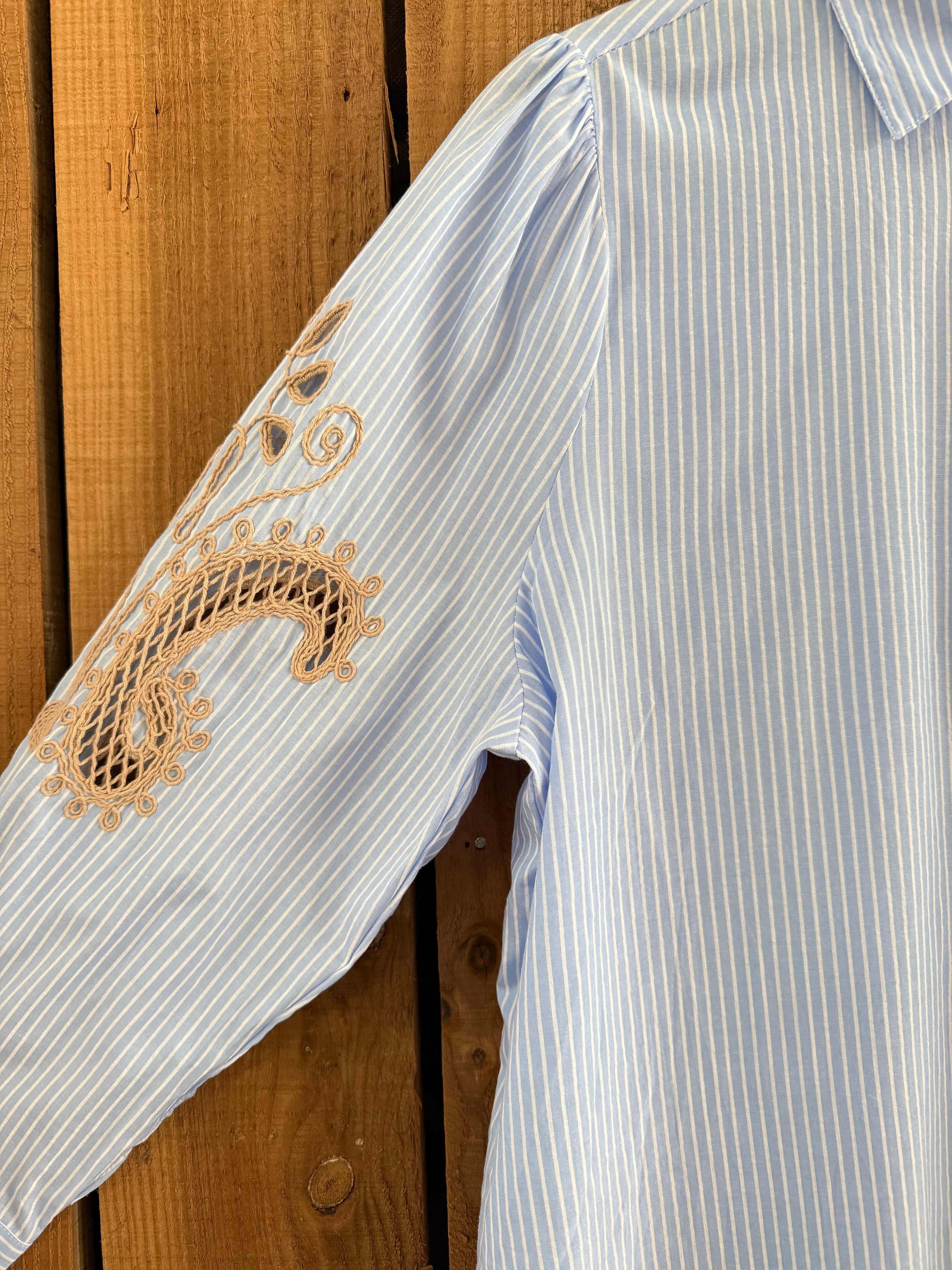 Stella Stripe Shirt with Embroidered Sleeve