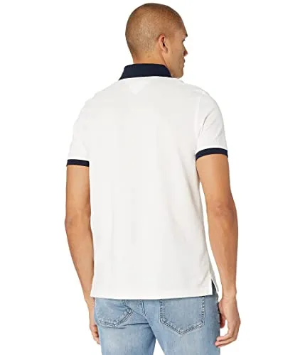 Tommy Hilfiger Men's Short Sleeve Cotton Pique Flag Polo in Regular Fit, Bright White, Large