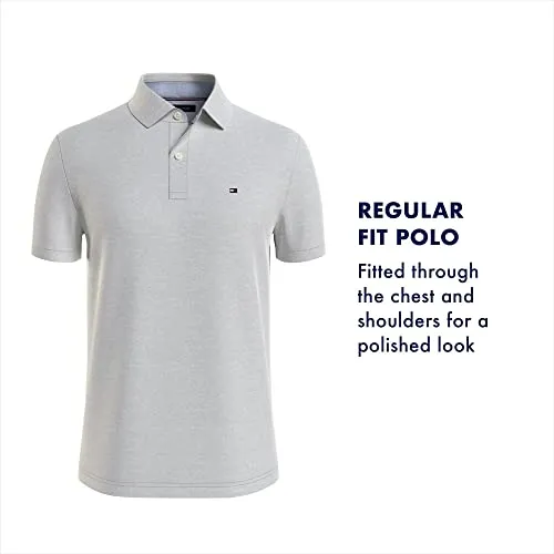 Tommy Hilfiger Men's Short Sleeve Cotton Pique Flag Polo in Regular Fit, Bright White, Large
