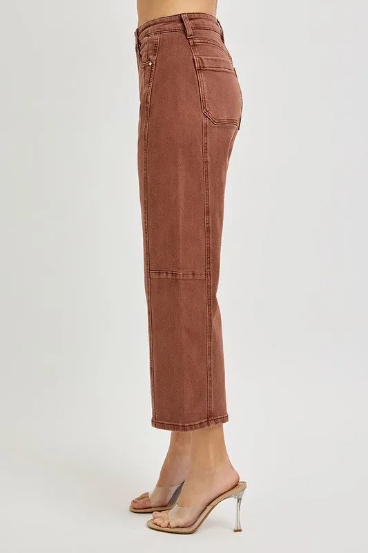 Traci High Rise Crop Wide Leg Barrel Jean - Espresso