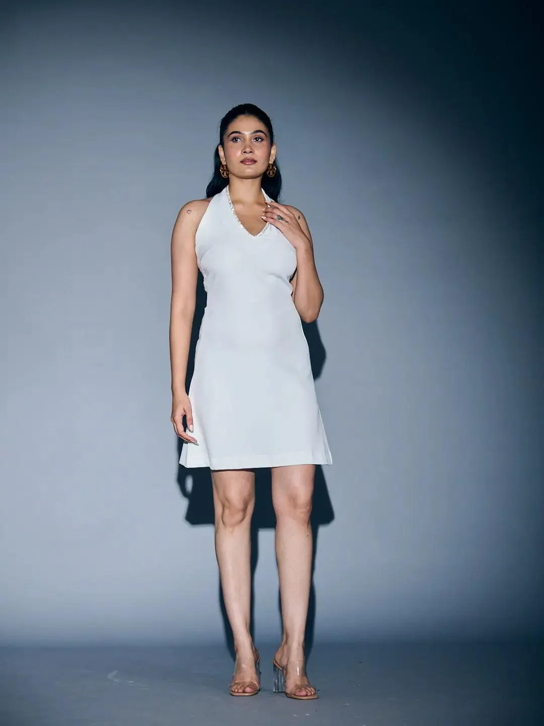 V-NECK COCKTAIL MINI DRESS