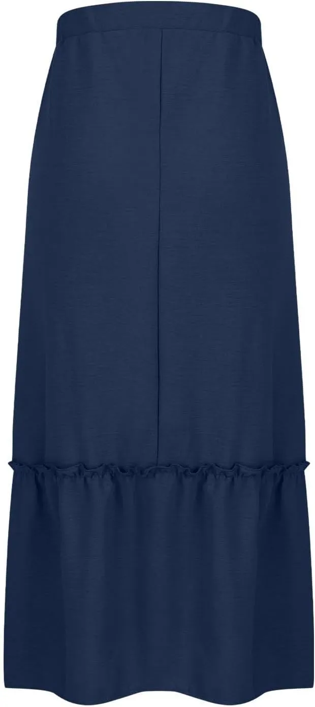 Women Ruched Ruffle Skirts Midi Length Summer Beach Half Dress Casual Vacation Skirt Trendy Cruise Clothes