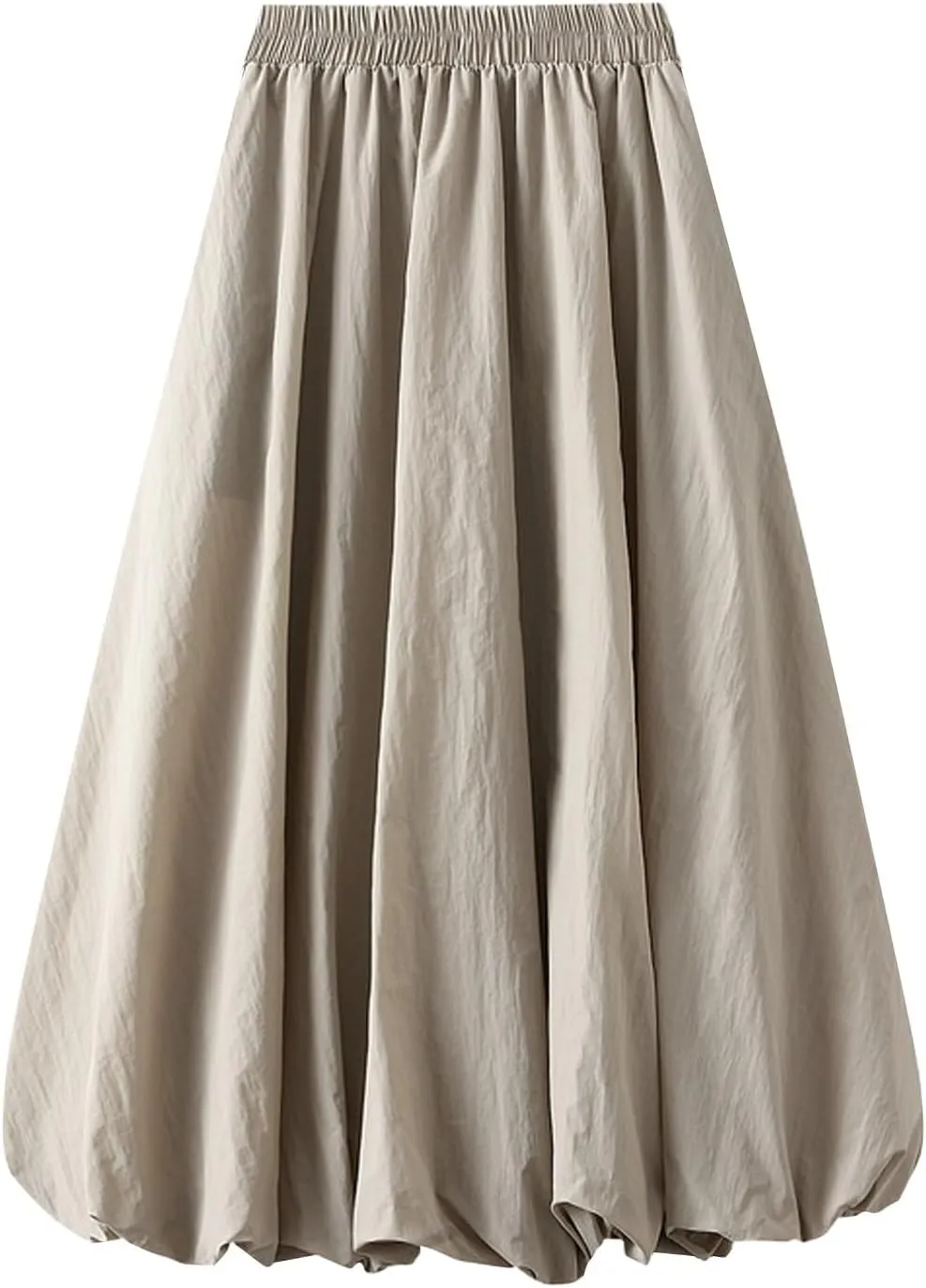 Womens Casual Boho Skirts Solid Lantern Skirt Trendy Pleated Elastic Waist Flower Bud A-line Skirt Beach Half Dress