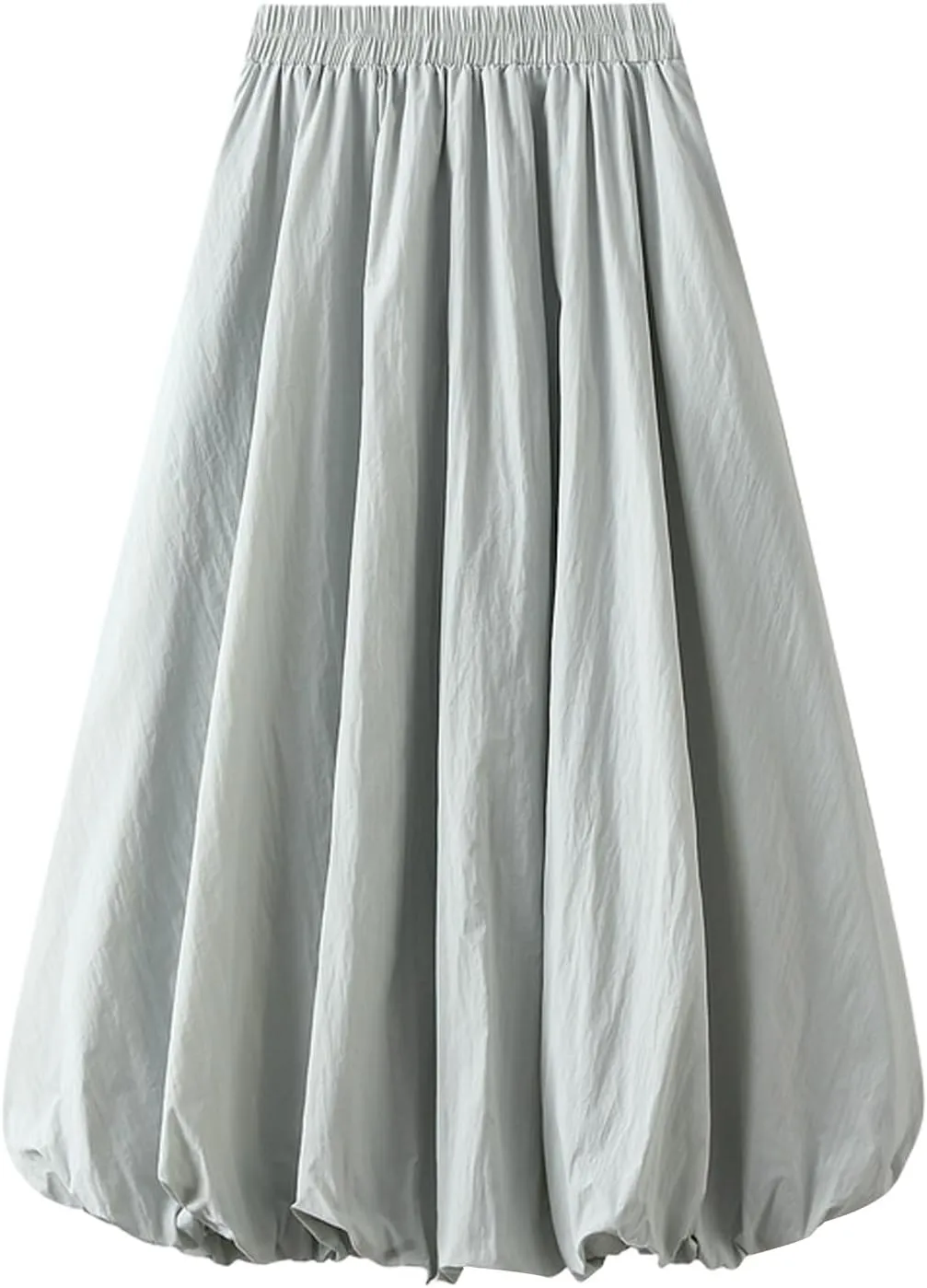 Womens Casual Boho Skirts Solid Lantern Skirt Trendy Pleated Elastic Waist Flower Bud A-line Skirt Beach Half Dress