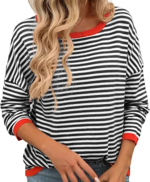 Womens Loose Striped Pullovers 2024 Fall Trendy Oversized Long Sleeve Hooded Sports Sweatshirt Casual Workout Hoodie