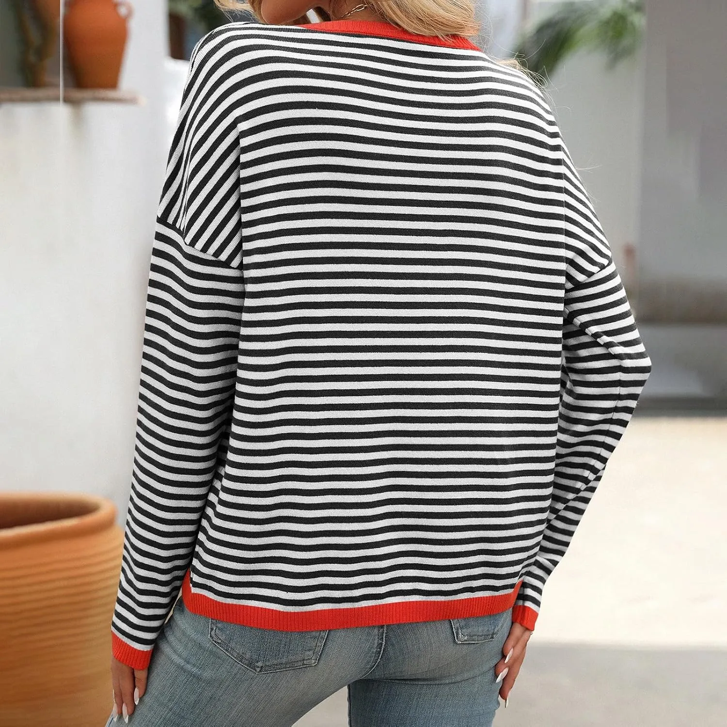Womens Loose Striped Pullovers 2024 Fall Trendy Oversized Long Sleeve Hooded Sports Sweatshirt Casual Workout Hoodie