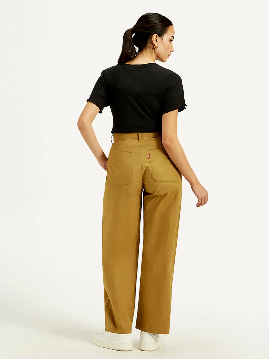 Women's Mid Rise Mustard Straight Fit Trousers