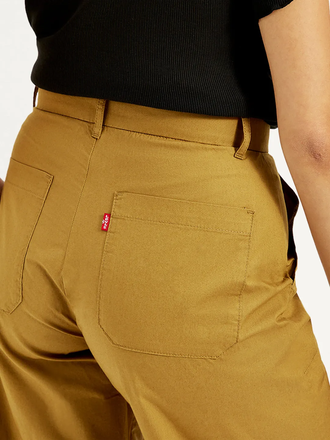 Women's Mid Rise Mustard Straight Fit Trousers